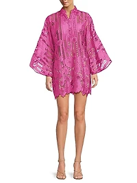Linear Floral Lace Mini Caftan