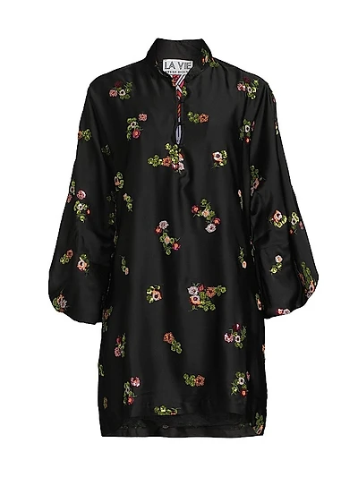 Floral Sequin Cluster Mini Caftan