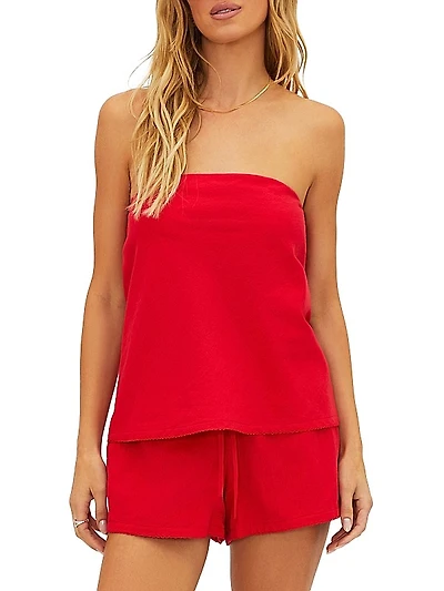 Celeste Cotton-Linen Strapless Top