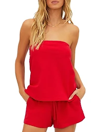 Celeste Cotton-Linen Strapless Top