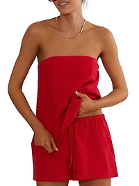 Celeste Cotton-Linen Strapless Top