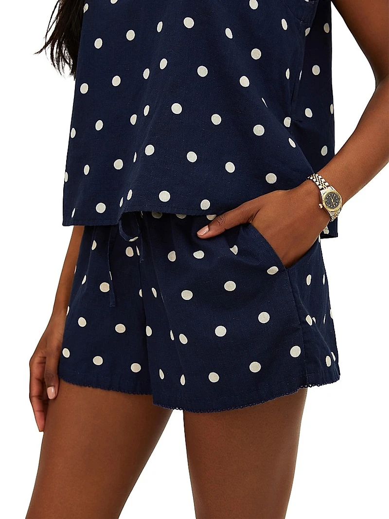 Birkley Polka Dot Cotton-Linen Shorts