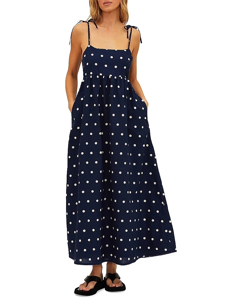 Valory Cotton-Linen Polka Dot Maxi Dress