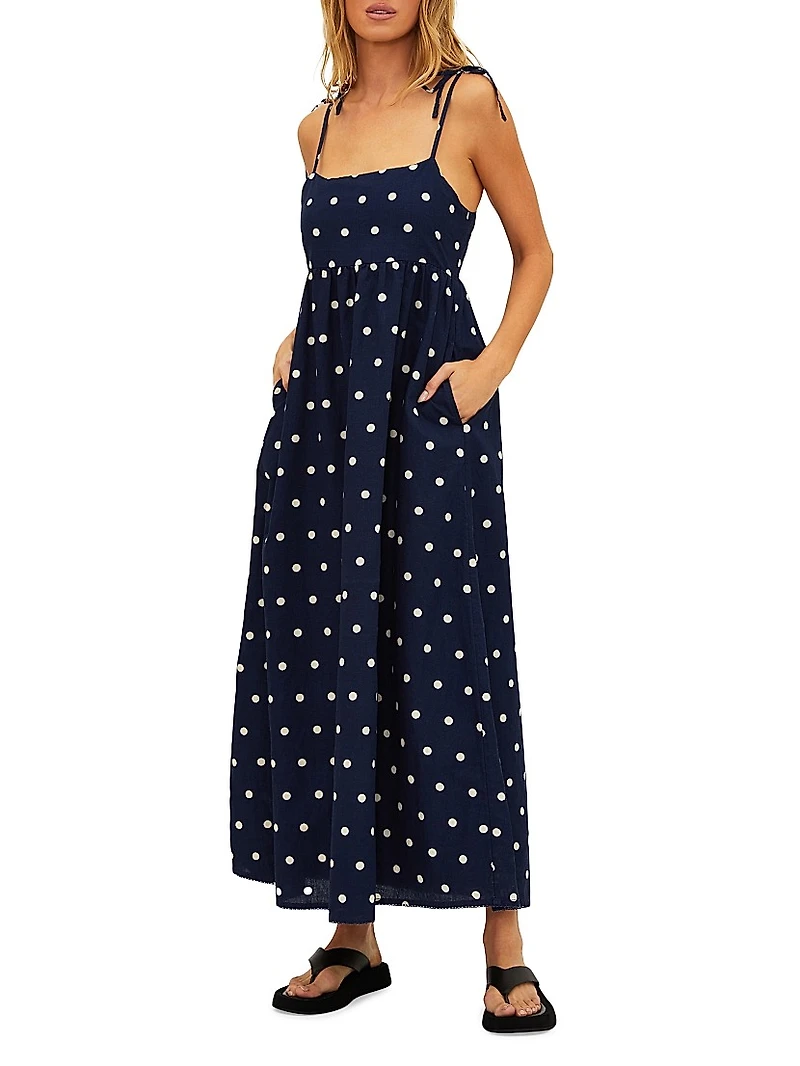 Valory Cotton-Linen Polka Dot Maxi Dress