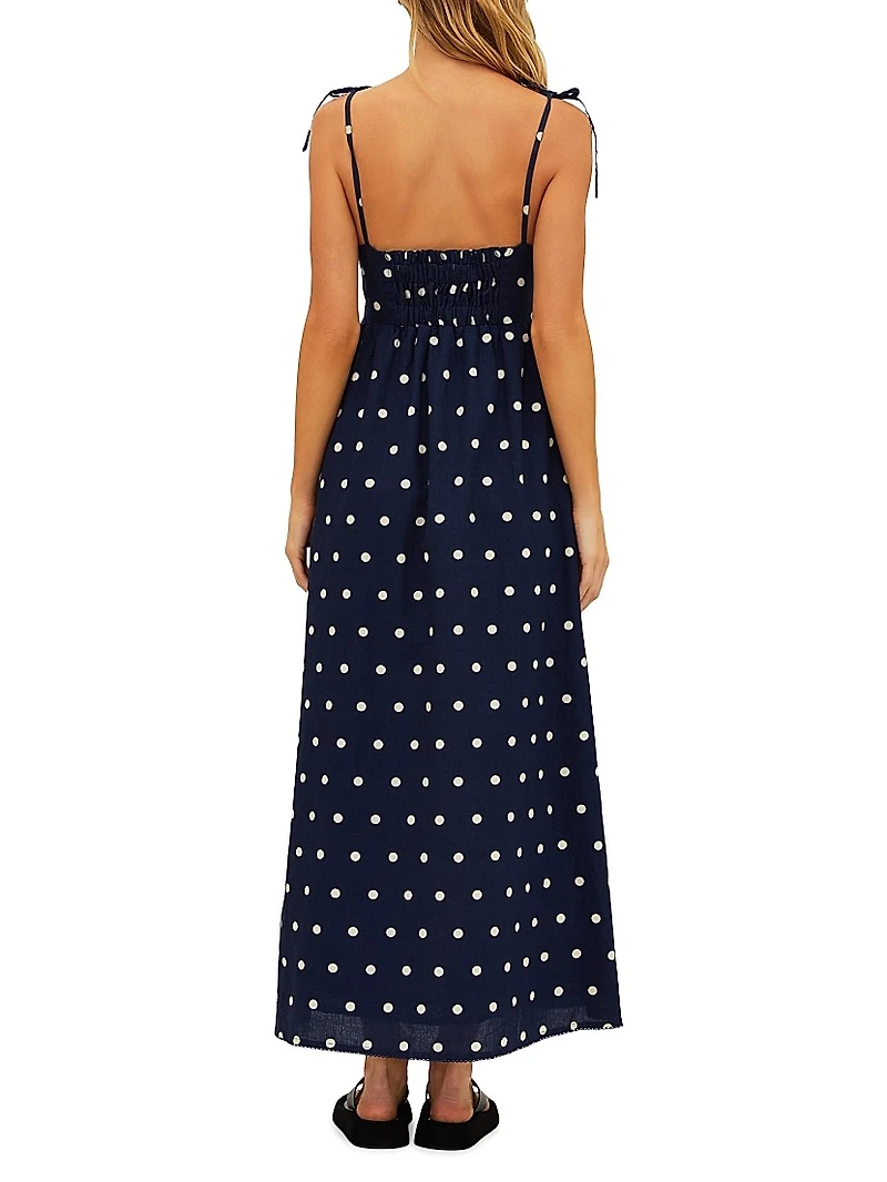 Valory Cotton-Linen Polka Dot Maxi Dress