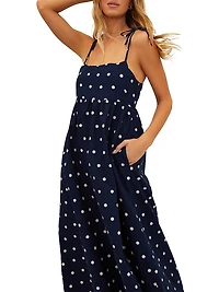 Valory Cotton-Linen Polka Dot Maxi Dress