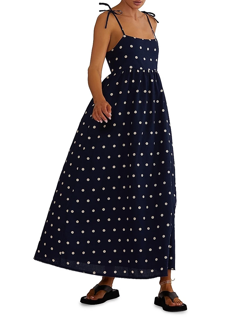Valory Cotton-Linen Polka Dot Maxi Dress