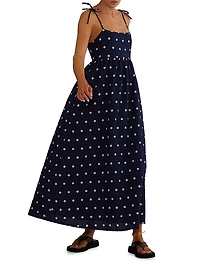 Valory Cotton-Linen Polka Dot Maxi Dress