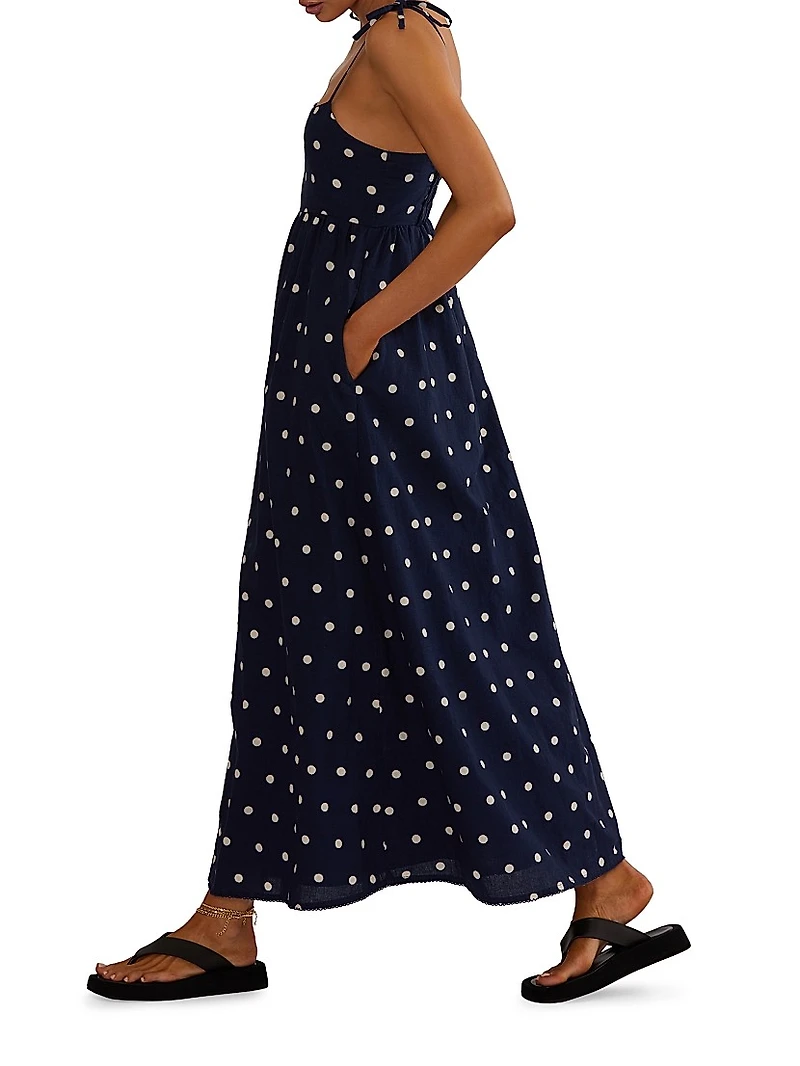 Valory Cotton-Linen Polka Dot Maxi Dress