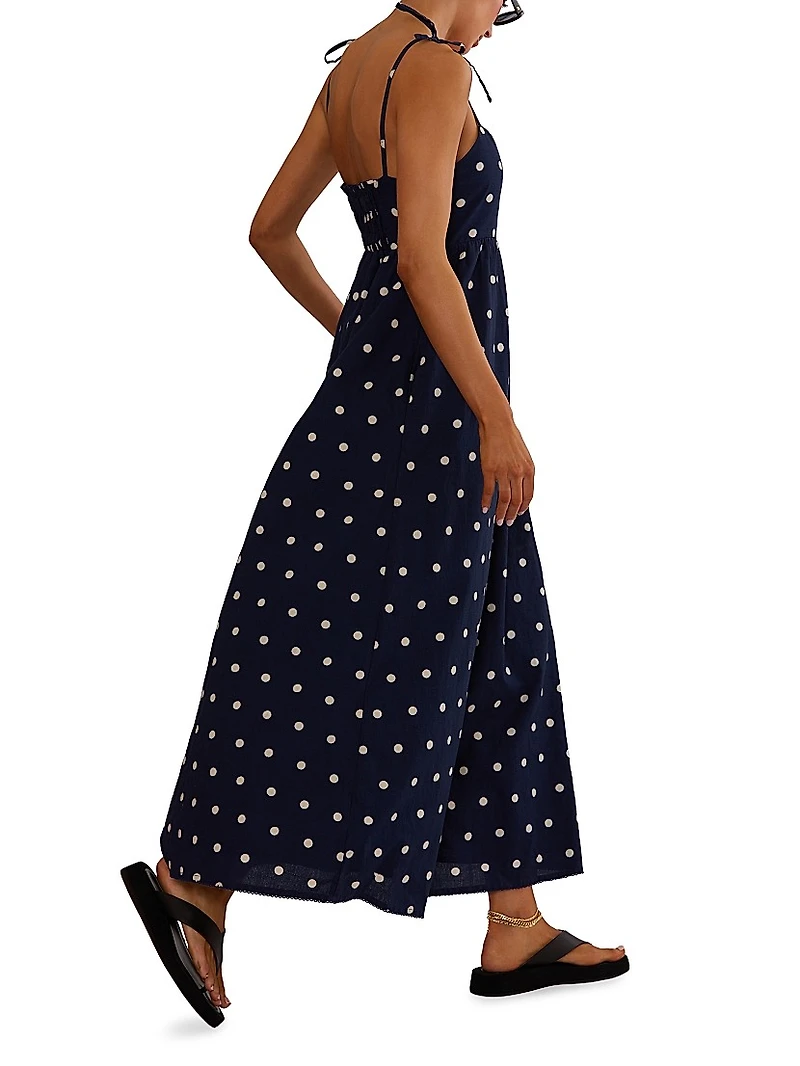 Valory Cotton-Linen Polka Dot Maxi Dress