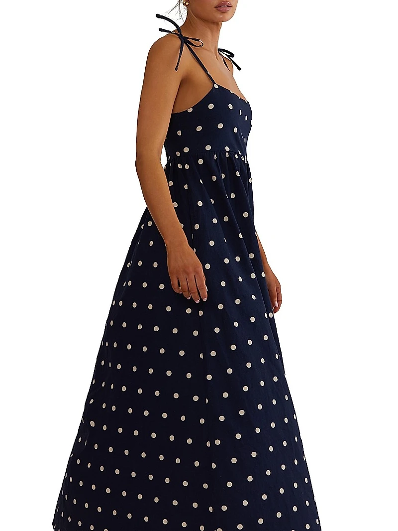 Valory Cotton-Linen Polka Dot Maxi Dress