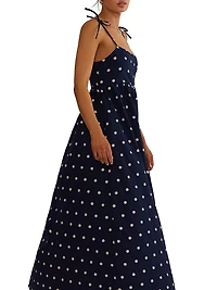 Valory Cotton-Linen Polka Dot Maxi Dress