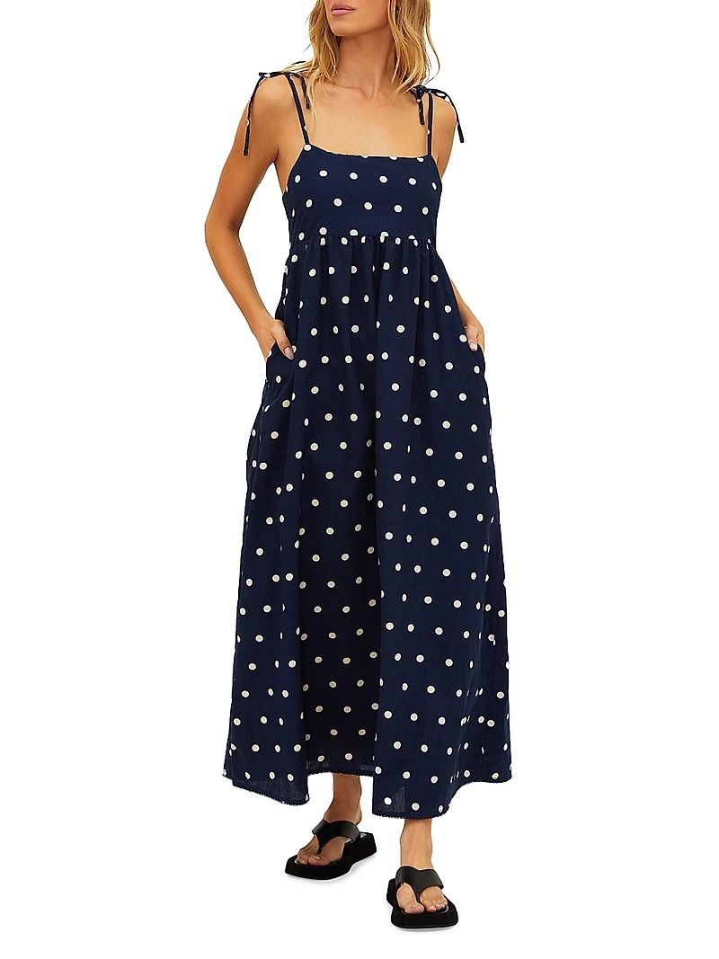 Valory Cotton-Linen Polka Dot Maxi Dress