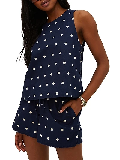 Dollie Polka Dot Cotton-Linen Sleeveless Top