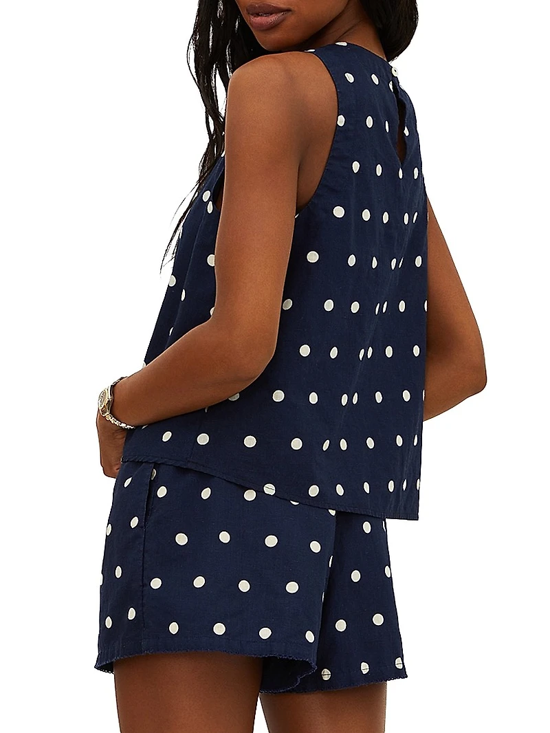 Dollie Polka Dot Cotton-Linen Sleeveless Top