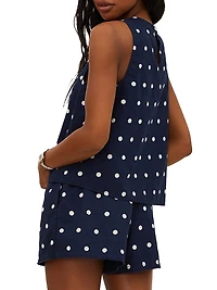 Dollie Polka Dot Cotton-Linen Sleeveless Top