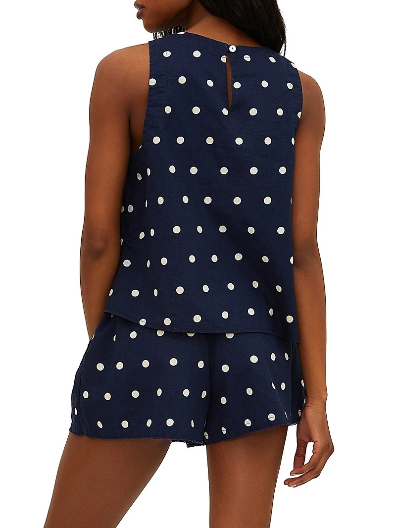 Dollie Polka Dot Cotton-Linen Sleeveless Top