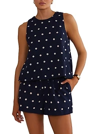 Dollie Polka Dot Cotton-Linen Sleeveless Top
