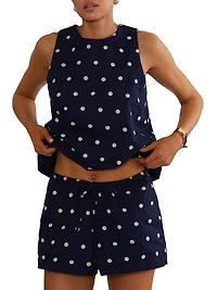 Dollie Polka Dot Cotton-Linen Sleeveless Top