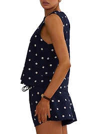 Dollie Polka Dot Cotton-Linen Sleeveless Top