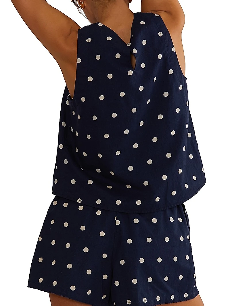 Dollie Polka Dot Cotton-Linen Sleeveless Top