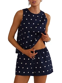Dollie Polka Dot Cotton-Linen Sleeveless Top