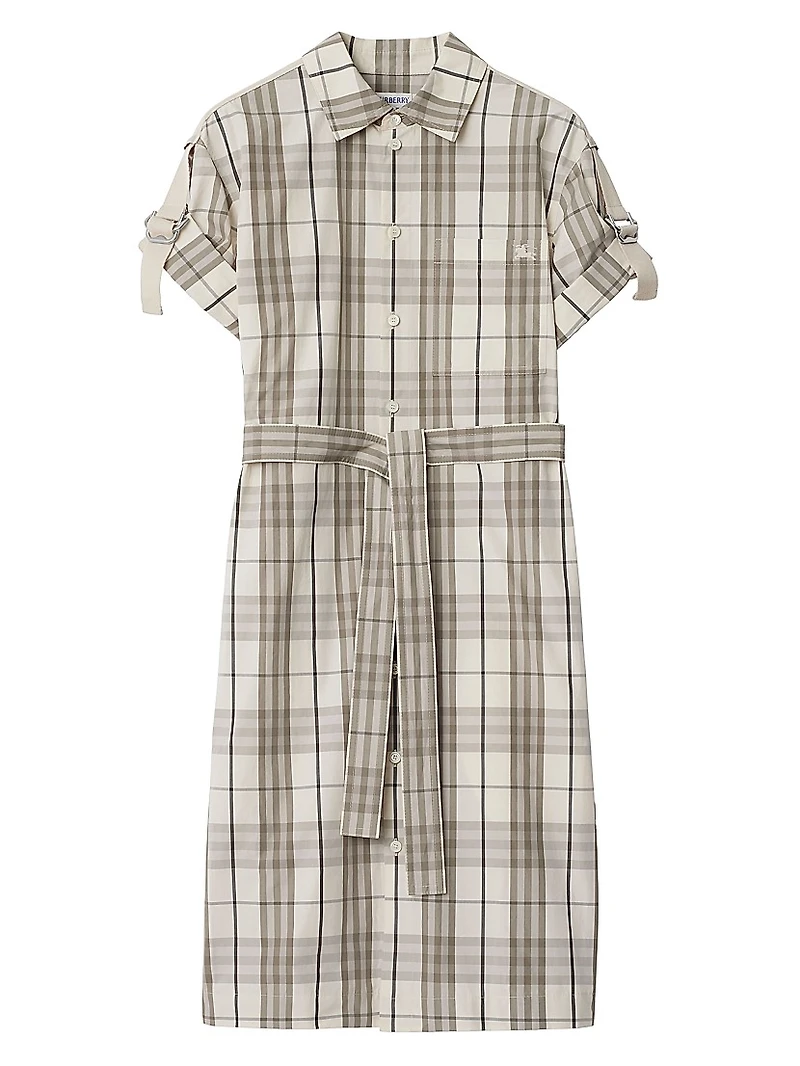 Check Cotton Belted Shirtdress