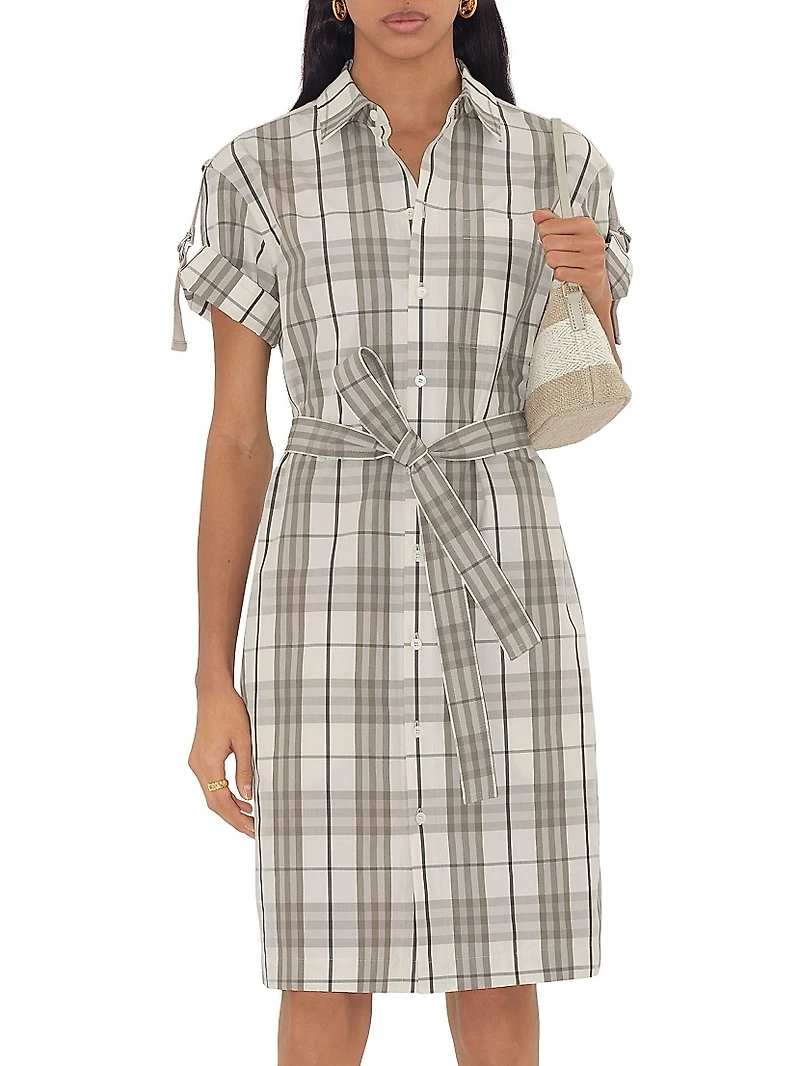 Check Cotton Belted Shirtdress