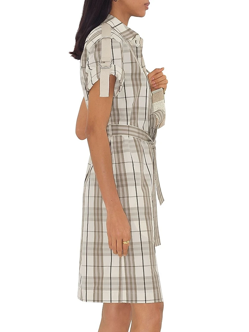 Check Cotton Belted Shirtdress