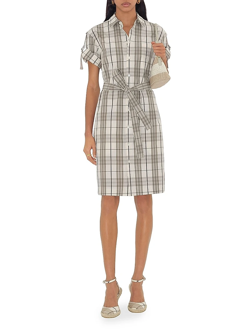Check Cotton Belted Shirtdress