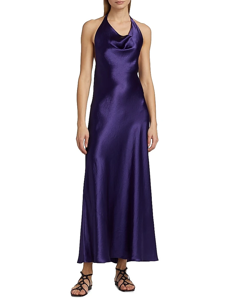 Satin Cowlneck Maxi Dress