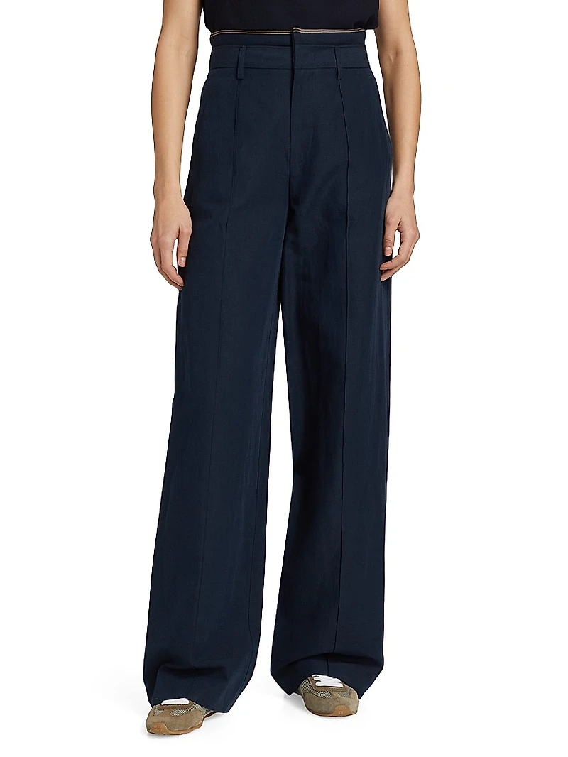 Double-Waistband Wide-Leg Trousers