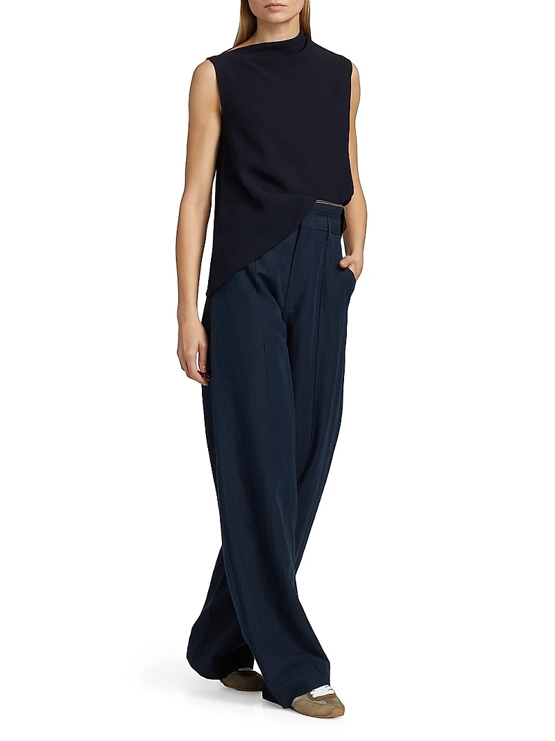 Double-Waistband Wide-Leg Trousers