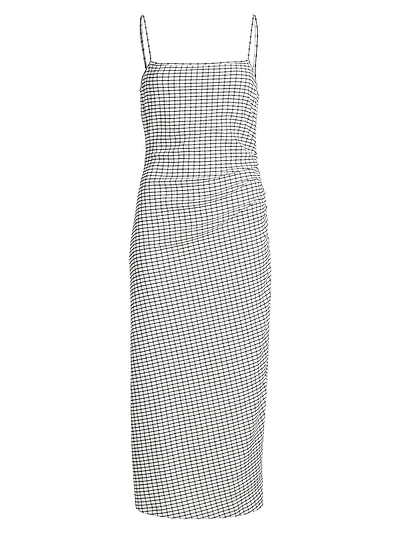 Grid Side-Ruched Midi-Dress