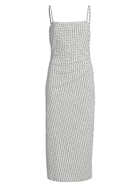 Grid Side-Ruched Midi-Dress