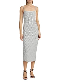Grid Side-Ruched Midi-Dress