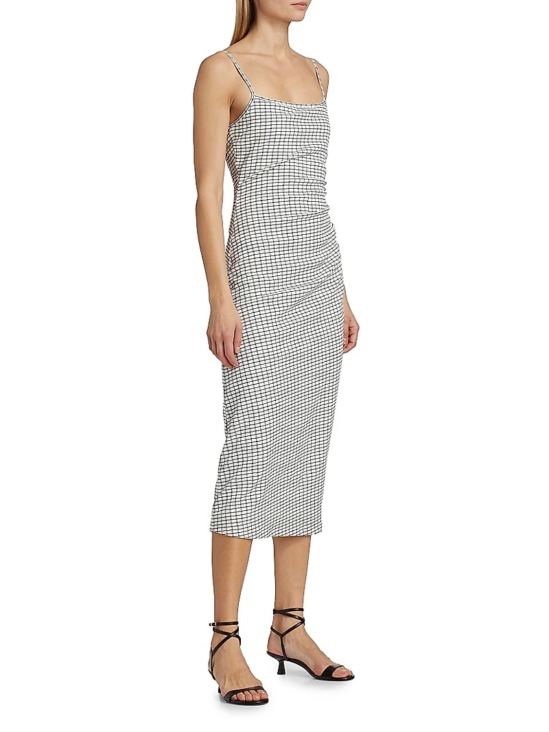 Grid Side-Ruched Midi-Dress