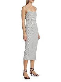 Grid Side-Ruched Midi-Dress