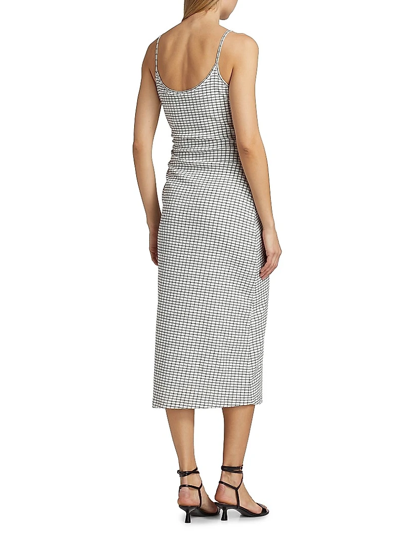Grid Side-Ruched Midi-Dress