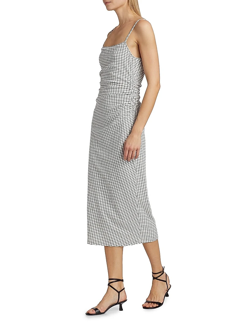 Grid Side-Ruched Midi-Dress
