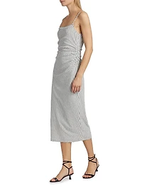 Grid Side-Ruched Midi-Dress