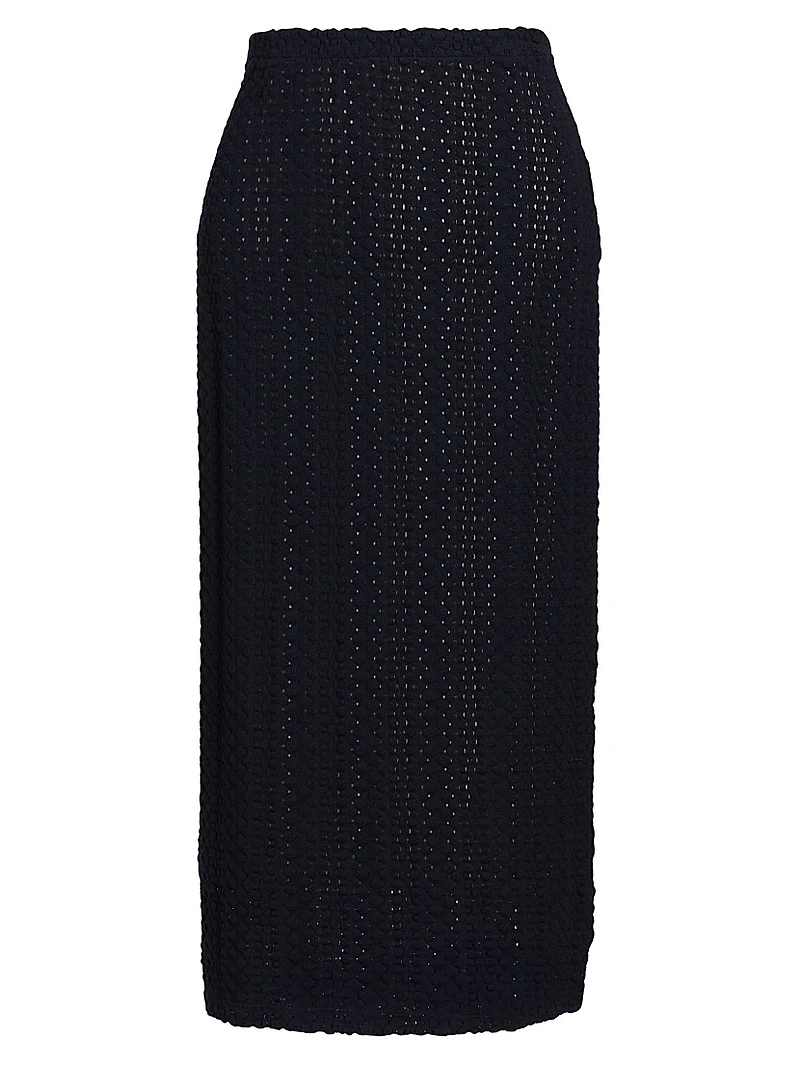 Knit Eyelet Cotton Midi-Skirt