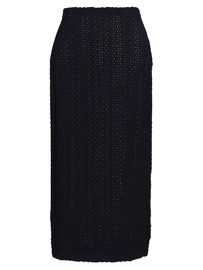Knit Eyelet Cotton Midi-Skirt