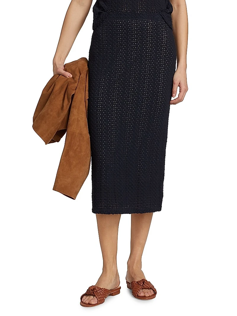 Knit Eyelet Cotton Midi-Skirt