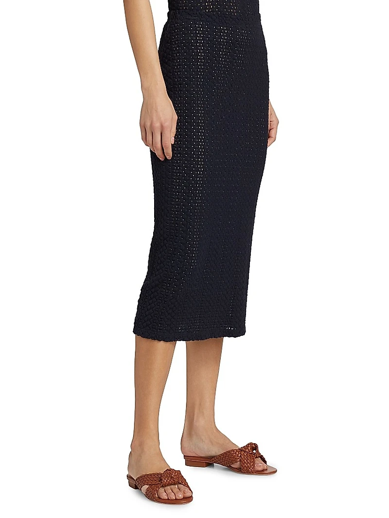 Knit Eyelet Cotton Midi-Skirt