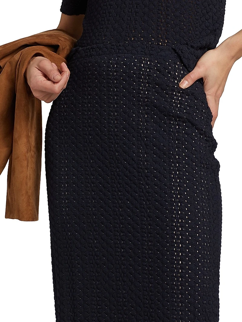 Knit Eyelet Cotton Midi-Skirt