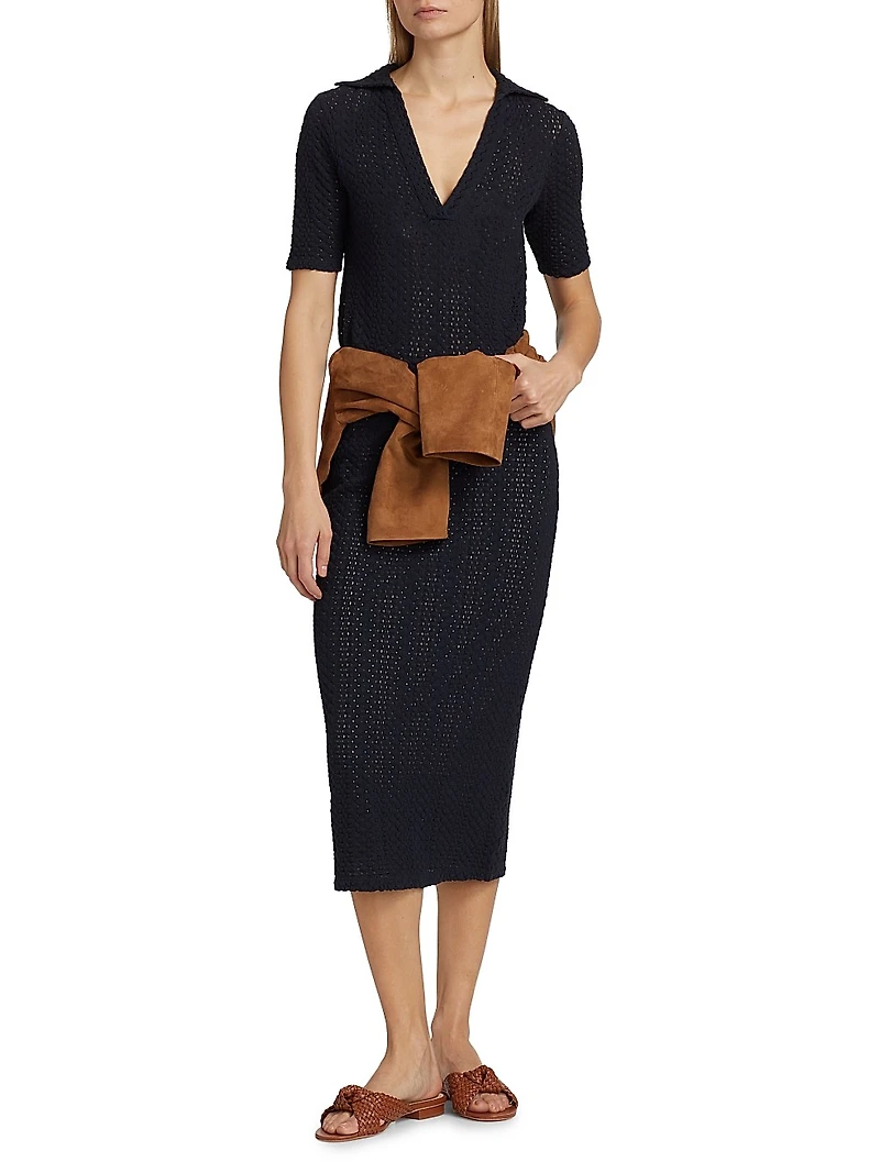 Knit Eyelet Cotton Midi-Skirt