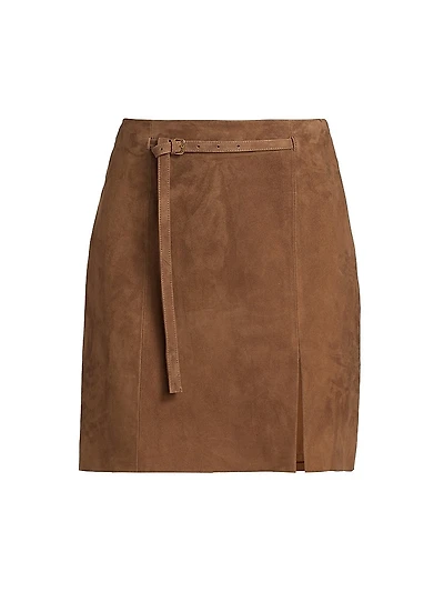 Belted Suede Mid-Rise Miniskirt