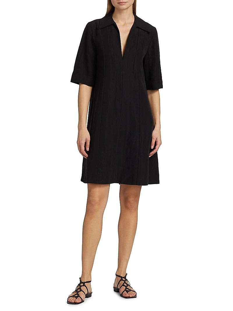 Short-Sleeve A-Line Mini-Shirtdress