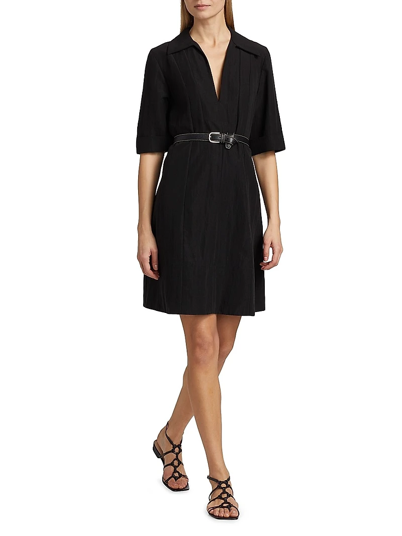 Short-Sleeve A-Line Mini-Shirtdress